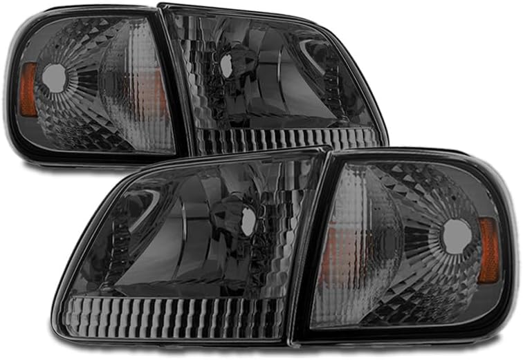 Replacement Headlights w/Corner Lights Amber/Smoke Compatible with 1997-03 Ford F-150 | 1997-02 Expedition