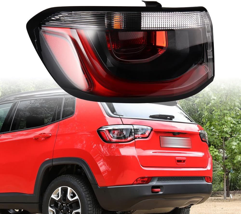Rear Brake Running Tail Lights Assembly Turn Signal Indicator Outer Tail Lamp Clear Red Lens Compatible for Jeep Compass 2017-2020 Fits OE# CH2804115 55112839AC, 1PC Driver