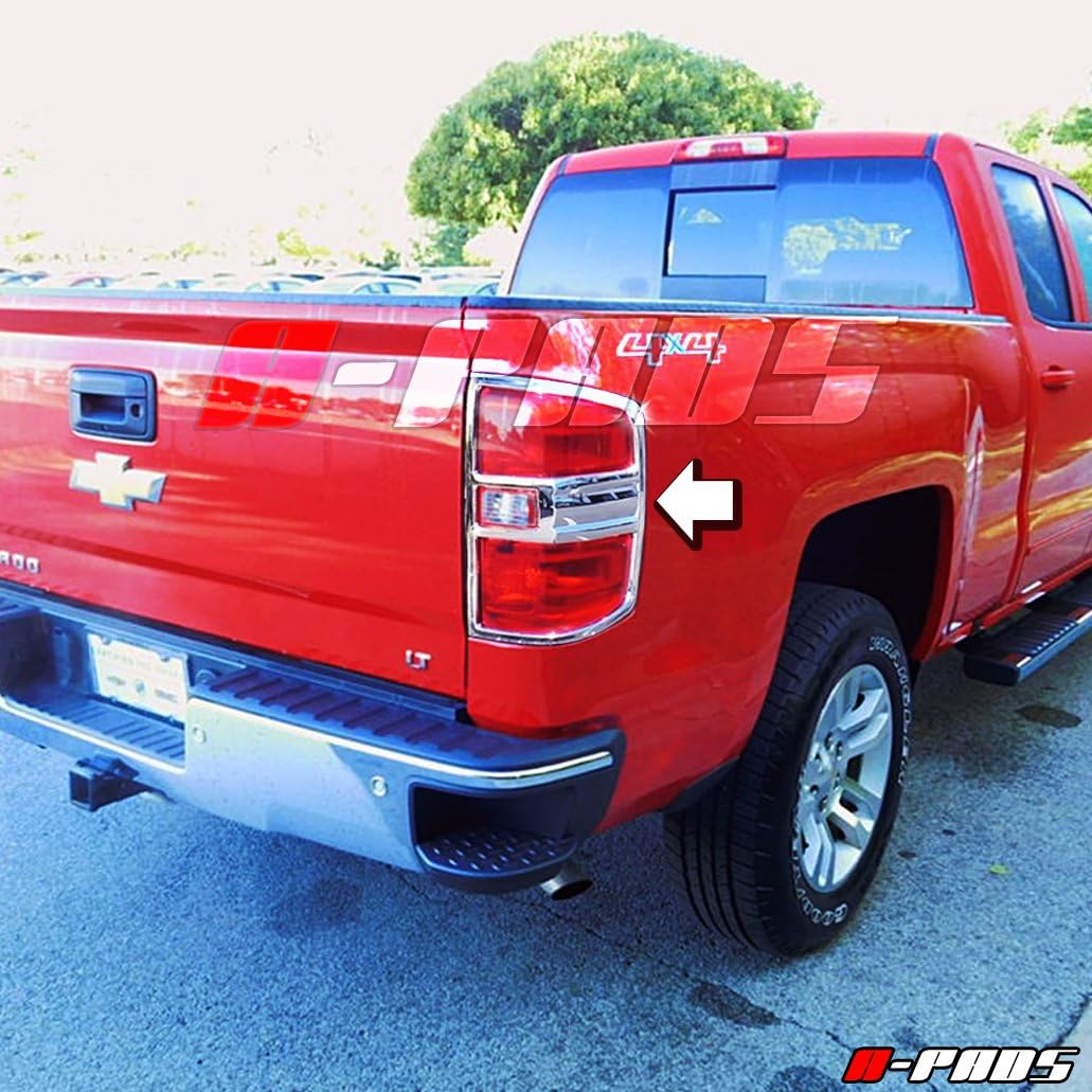 Compatible with(Just Overlay Stick on) 2 Chrome Tail Light Covers for 2014-15 16 17 Chevy Silverado 1500 2500HD/3500HD 15-2016 - Solid Center Rear Back Lights Outline
