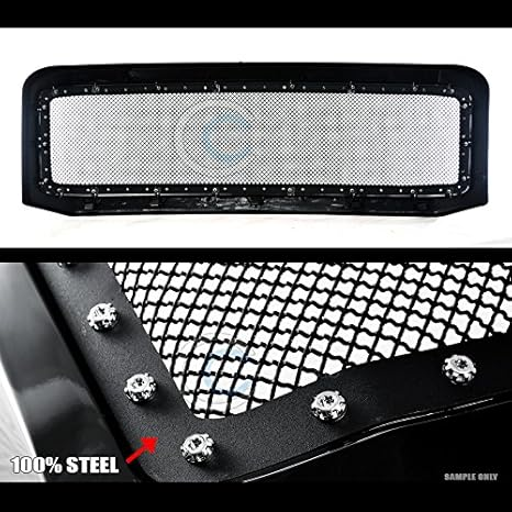 Black Rivet Steel Front Grill Hood Bumper Grille Compatible with 2005-2007 F250 F350 Superduty/Ford Excursion