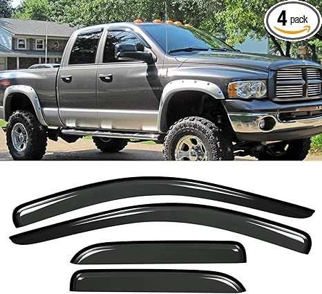 4pcs Vent Shade Deflector Window Visors,HAIHUA for Ram 02-08 1500 & 03-09 2500 3500 Quad (Aka Crew) Cab Outside Mount Style Wind Sun Rain Guard