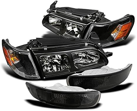 Black Headlight+Corner+Smoke Bumper Signal Lamp Compatible With 1993-1997 Corolla DX