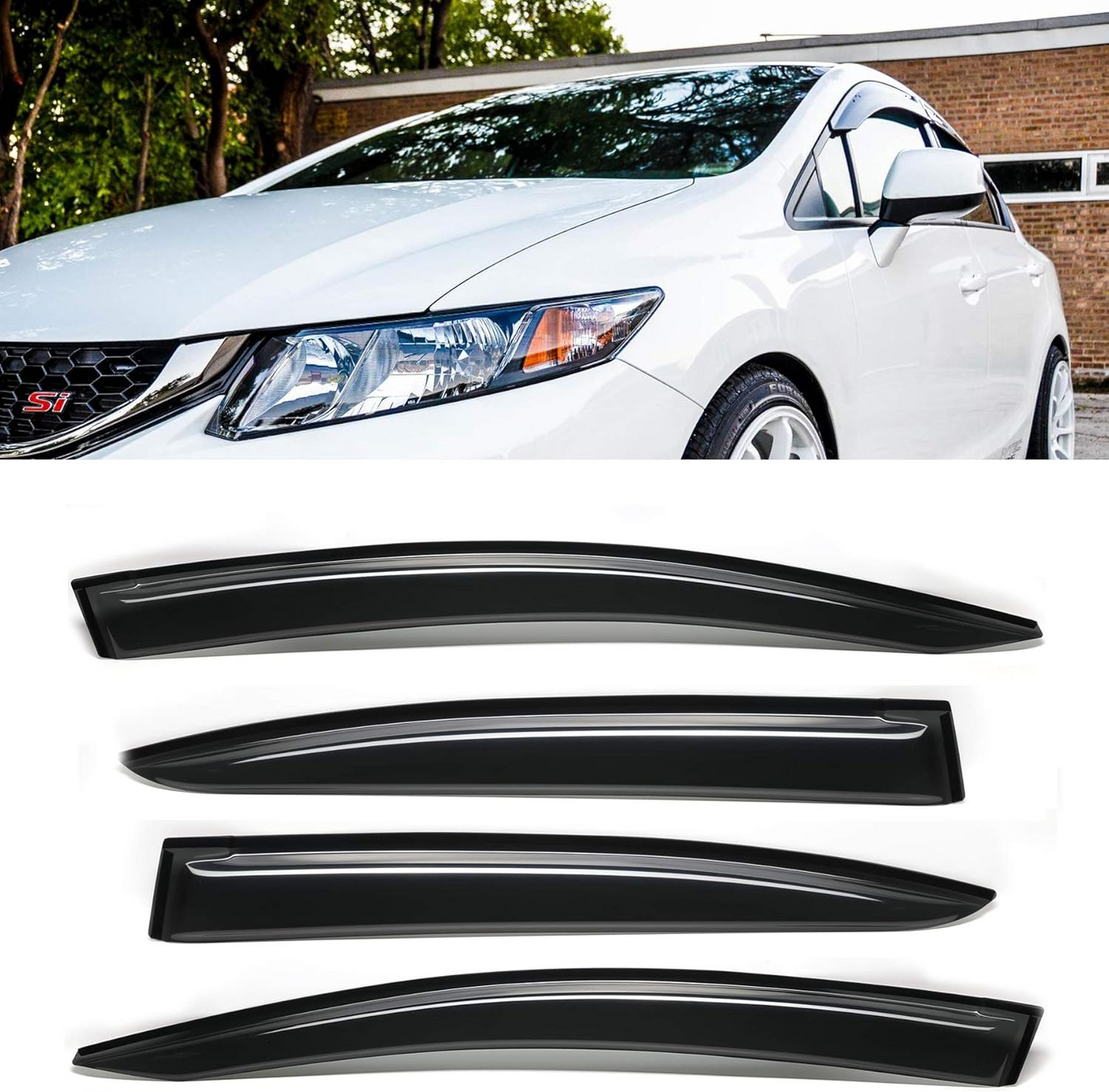 For 12-15 Honda Civic JDM Wavy Mugen Style 4 Pcs Tinted Window Visor Guard Vent