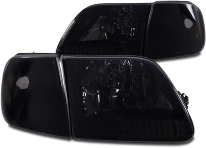 Replacement Headlights w/Corner Lights Amber/Smoke Compatible with 1997-03 Ford F-150 | 1997-02 Expedition
