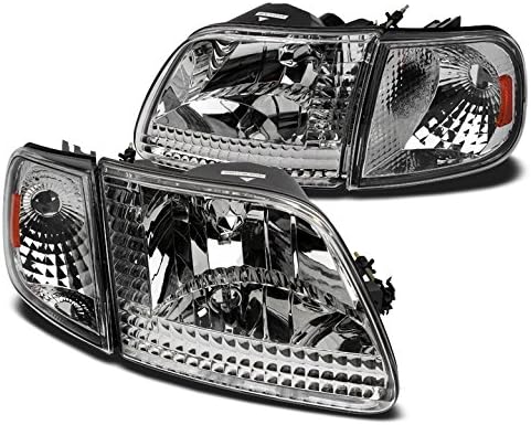 Replacement Headlights w/Corner Lights Amber/Smoke Compatible with 1997-03 Ford F-150 | 1997-02 Expedition