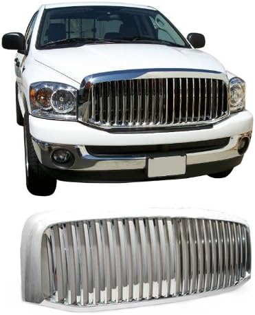 Fit 06-08 Dodge Ram 1500 06-09 Ram 2500/3500 Pickup 1pc Chrome Plated Finish ABS Plastic Vertical Style Badgeless Front Grille