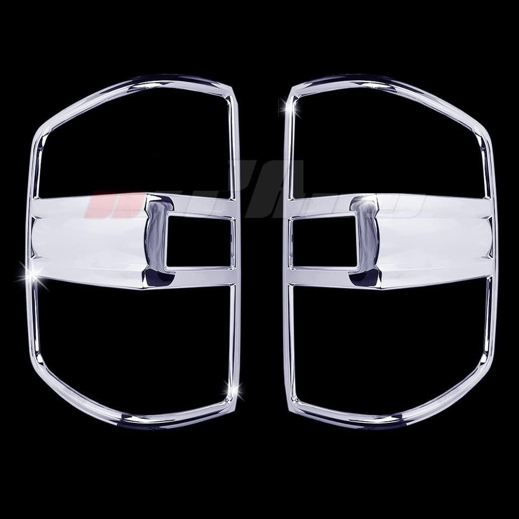 Compatible with(Just Overlay Stick on) 2 Chrome Tail Light Covers for 2014-15 16 17 Chevy Silverado 1500 2500HD/3500HD 15-2016 - Solid Center Rear Back Lights Outline