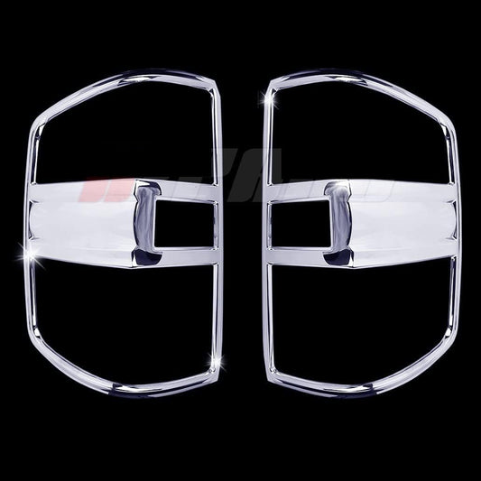 Compatible with(Just Overlay Stick on) 2 Chrome Tail Light Covers for 2014-15 16 17 Chevy Silverado 1500 2500HD/3500HD 15-2016 - Solid Center Rear Back Lights Outline