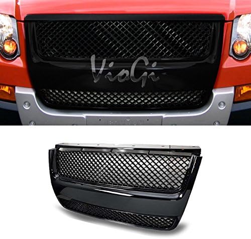 1pc Glossy Black Strong ABS Plastic Badgeless Mesh Style Front Hood/Bumper Grille Fit 06-10 Ford Explorer / 07-10 Ford Explorer Sport Trac