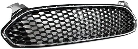 Front Bumper Upper Honeycomb Mesh Grille Insert Gloss Black/Chrome Trim Compatible with 2013-16 Ford Fusion