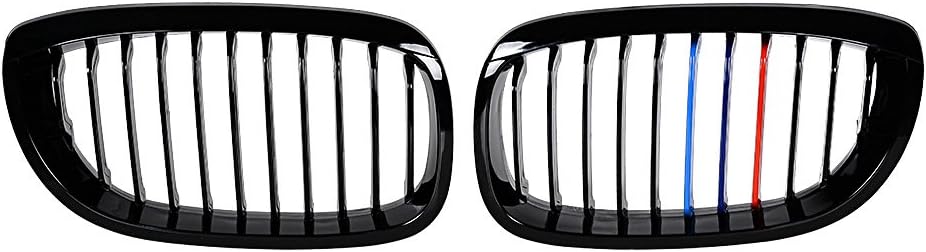 Left Right Glossy Black M-Color Kidney Grille Grill Compatible with 2003-2006 BMW E46 325Ci 330Ci 2-Door LCI