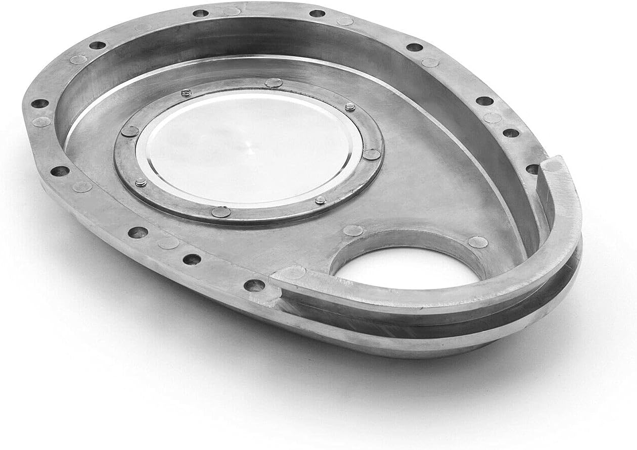 SBC 350 2-Piece Polished Aluminum Timing Chain Cover w/Inspection Plate PCE265_1061