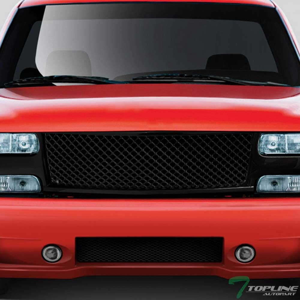 Black Finished Mesh Front Hood Bumper Grill Grille Compatible with 1999-2006 Chevy Silverado 1500/2500
