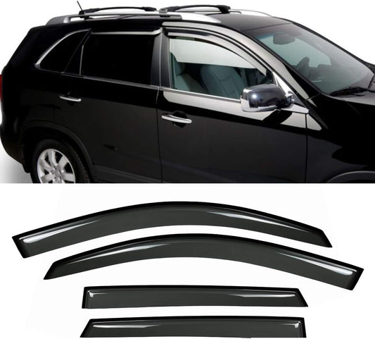 New 4pcs for 11-15 Kia Sorento Wind Dark Smoke Out-Channel/Outside Mount Style Wind Sun Rain Guard Vent Shade Deflector Window Visors