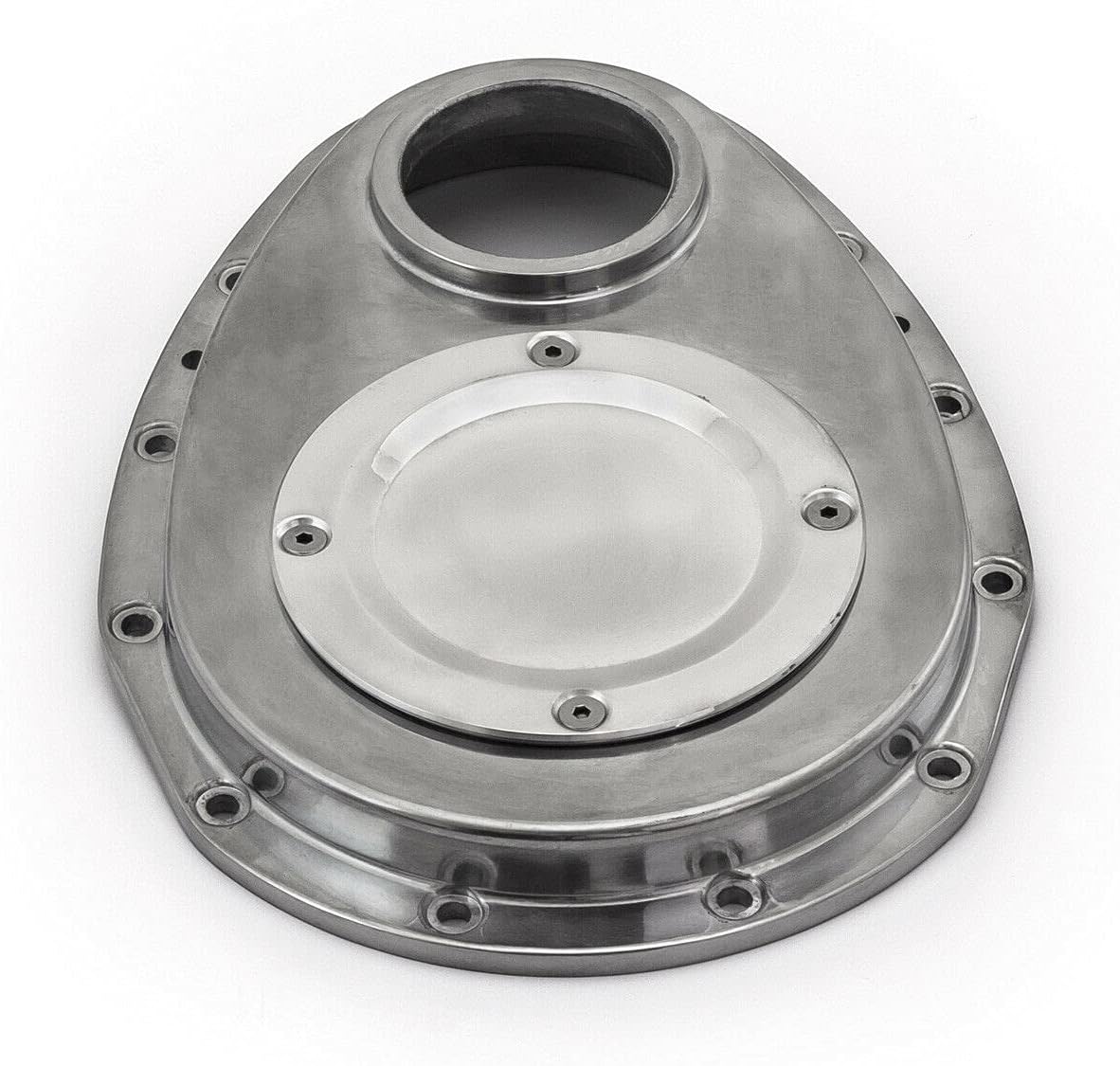SBC 350 2-Piece Polished Aluminum Timing Chain Cover w/Inspection Plate PCE265_1061