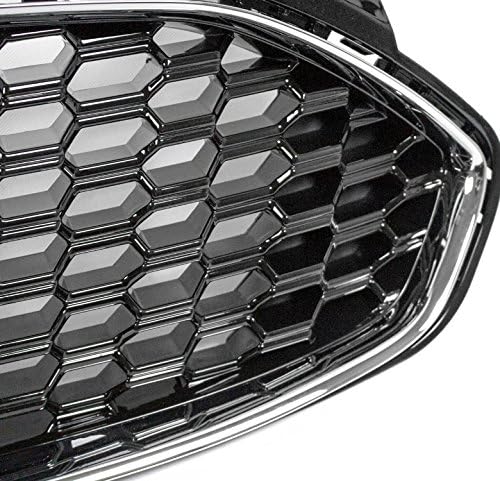 Front Bumper Upper Honeycomb Mesh Grille Insert Gloss Black/Chrome Trim Compatible with 2013-16 Ford Fusion