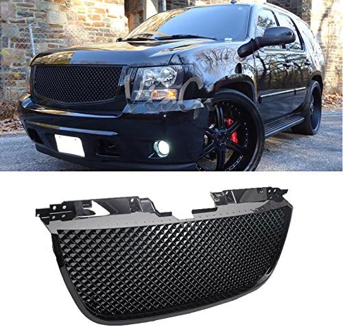 1pc Glossy Black Strong ABS Plastic Badgeless Mesh Style Front Main Upper Grille Fit 07-14 GMC Yukon Base/SLE/SLT/Denali Only / 07-14 GMC Yukon XL 1500/2500 SLE/SLT/Denali Only