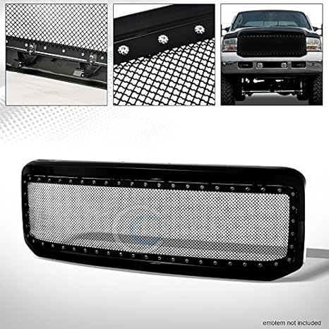 Black Rivet Steel Front Grill Hood Bumper Grille Compatible with 2005-2007 F250 F350 Superduty/Ford Excursion