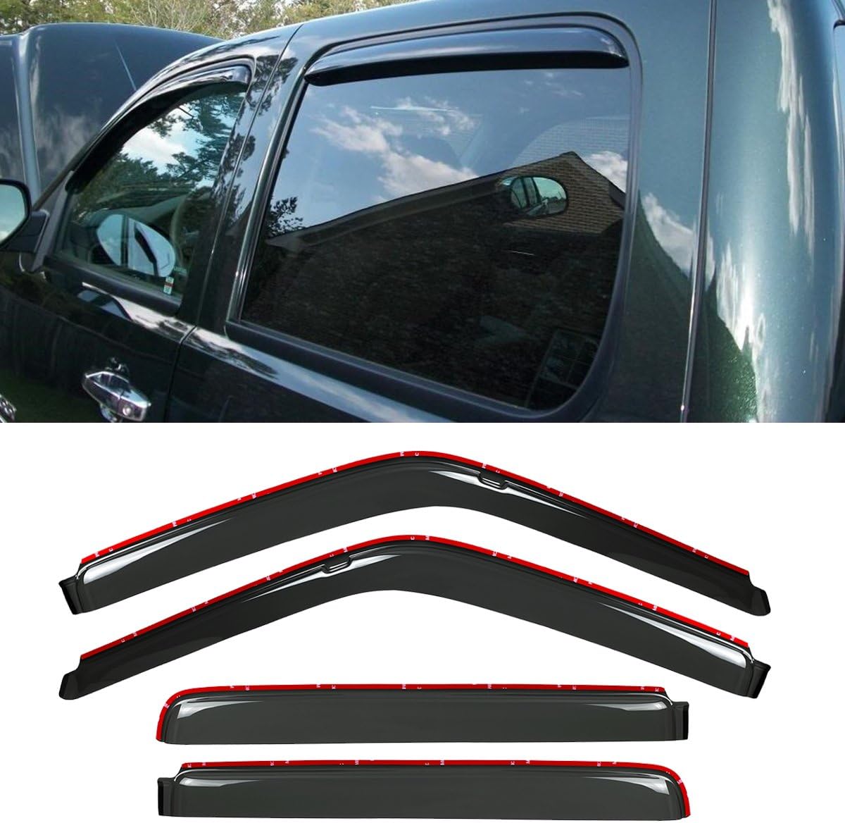 New 4pcs for 92-00 C/K Crew Cab/Suburban/Tahoe/Yukon/Escalade Dark Smoke in-Channel Wind Sun Rain Guard Vent Shade Deflector Window Visors
