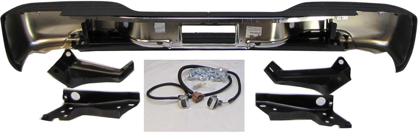 Rear Step Bumper Chrome Full Assy with Hitch Bar Pad Bracket LIC Lamp 99-07 (07 Classic) Silverado Sierra Stepside Bed Type GM1103123