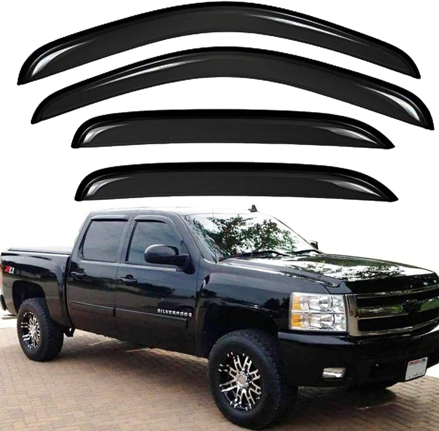 Smoke Tint Out-Channel Sun Rain Vent Shade Window Visors for 07-13 Chevy Avalanche/Suburban 1500/2500 /Silverado/GMC Sierra 1500/2500 HD/3500 HD Crew Cab&GMC Yukon XL 1500/2500
