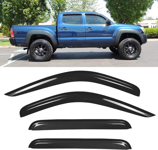 4pcs Smoke Tint Out-Channel ReinCompatible withced Acrylic Sun Rain Guard Vent Shade Window Visors Compatible with 05-15 Toyota Tacoma Double Crew Cab with Four Full Size Doors