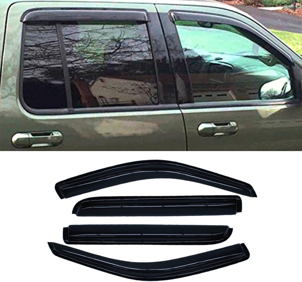 Vent Shade Front Rear Smoke Sun/Rain Guard Window Visors for 02-10 Explorer Mercury Mountaineer 03-05 Lincoln Aviator 4-Door SUV Only (Expect Sprot Trac or 2-Door Model)