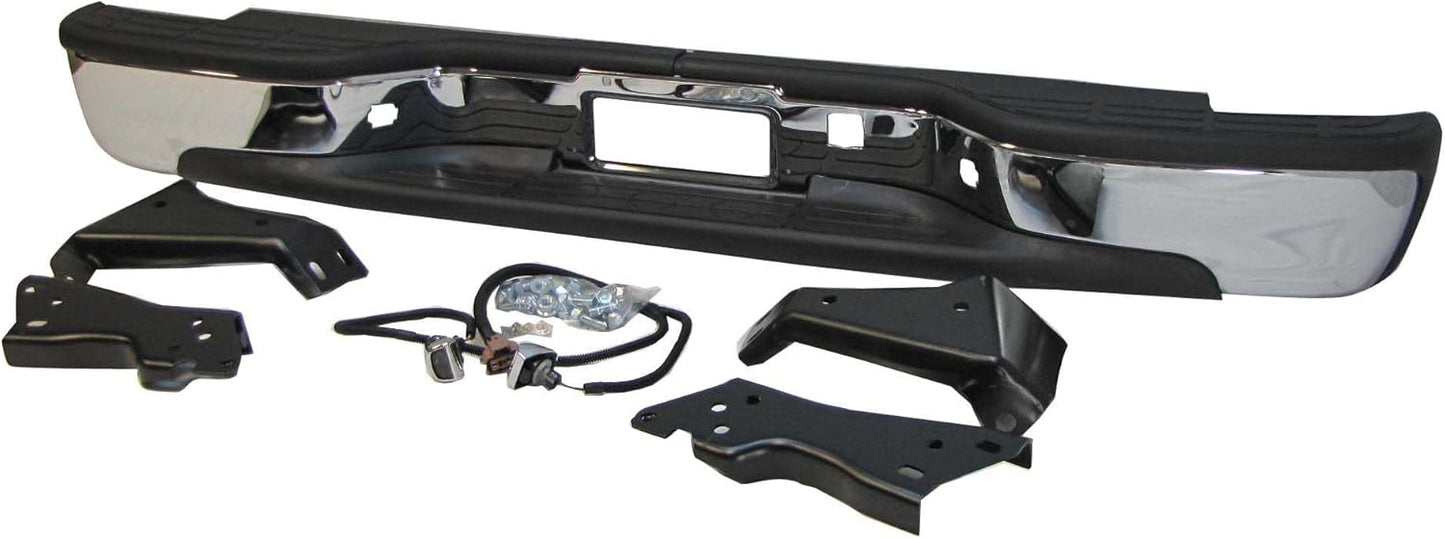 Rear Step Bumper Chrome Full Assy with Hitch Bar Pad Bracket LIC Lamp 99-07 (07 Classic) Silverado Sierra Stepside Bed Type GM1103123