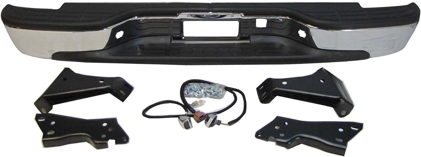 Rear Step Bumper Chrome Full Assy with Hitch Bar Pad Bracket LIC Lamp 99-07 (07 Classic) Silverado Sierra Stepside Bed Type GM1103123