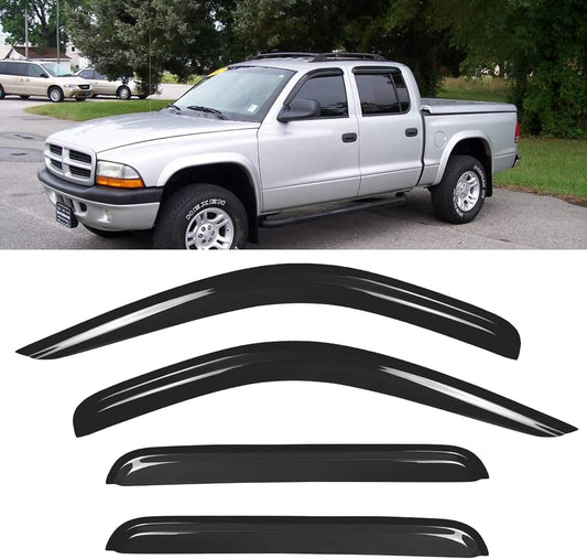 4pcs Smoke Tint Out-Channel Reinforced Acrylic Sun Rain Guard Vent Shade Window Visors Compatible with Dodge 98-03 Durango 00-04 Dakota Crew Quad Cab with 4 Full Size Doors