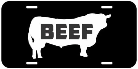 Beef EAT Bull Aluminum Metal On Black License Plate Tag Farmer Cattle Truck Car (c34784)