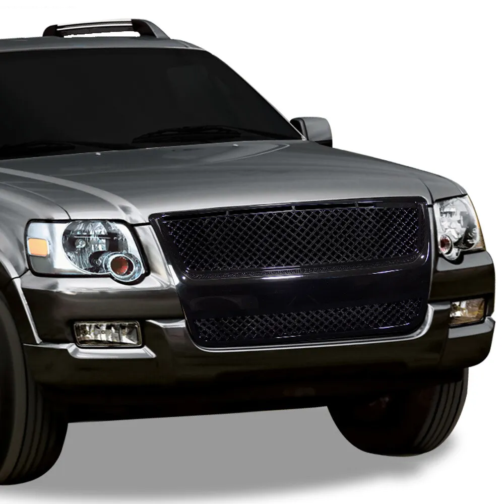 Glossy Black Mesh Front Hood Bumper Grill Grille Guard ABS Compatible With 07-10 Ford Explorer Sport Trac