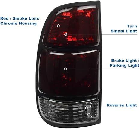 Tail Brake Lights Rear Lamps Red/Smoke Lens Compatible with 2000-2004 Toyota Tundra Pickup