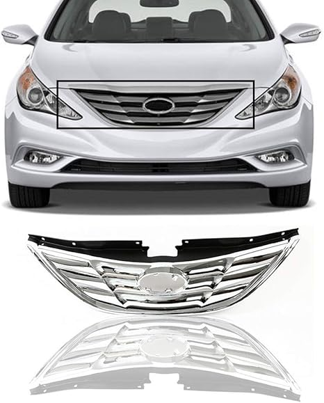 Front Upper Grille Grill JX-7288-CM Replacement for 2011-2013 Hyundai Sonata,chrome