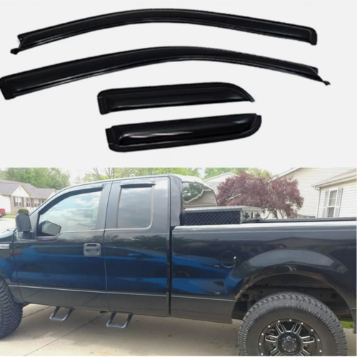 4pcs Window Visors Sun Rain Guard for 04-14 Ford F150 Extended Cab Smoke Side Wind Deflectors Visor
