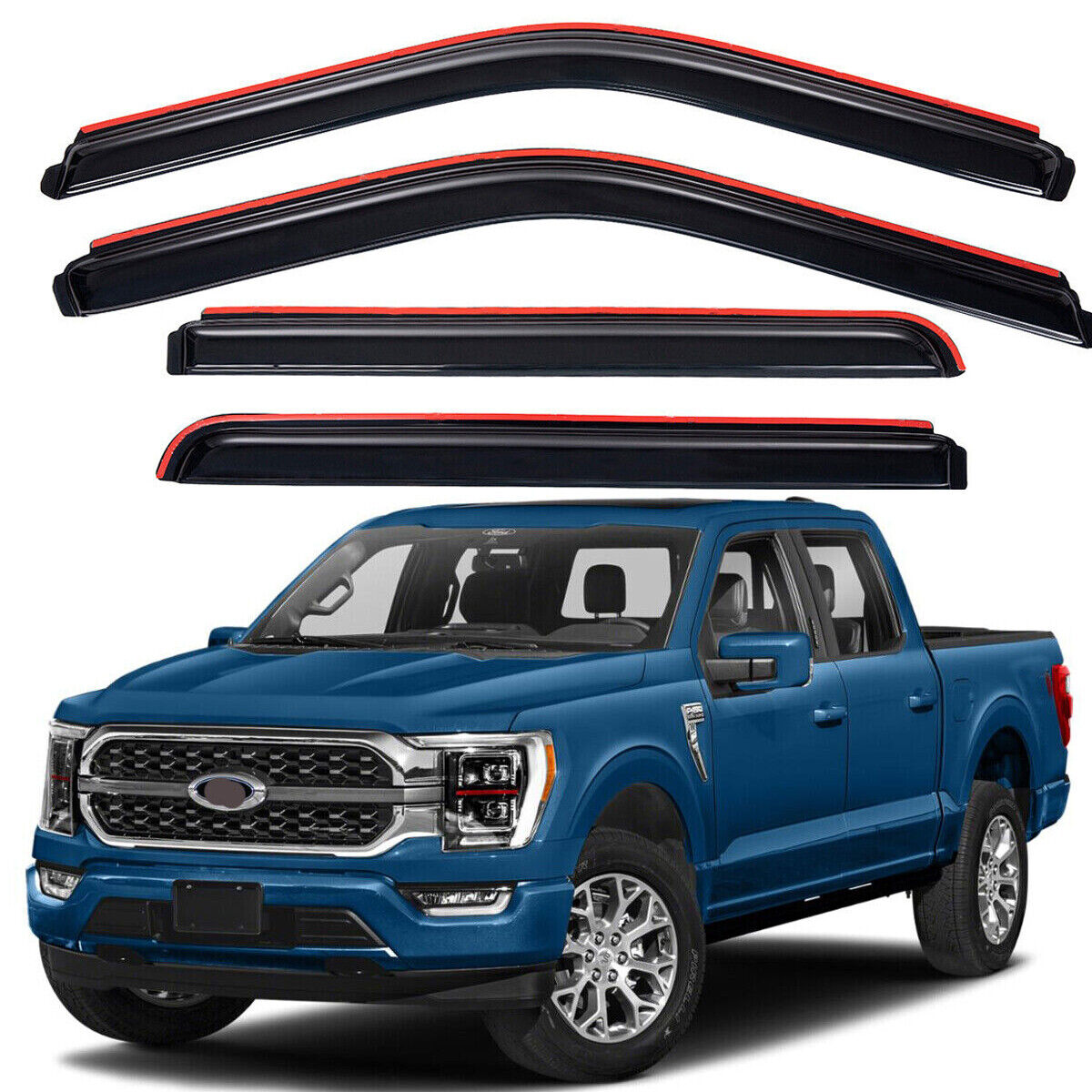 For 2015-2022 Ford F150 Crew Cab In-Channel Smoke Window Vent Visors Rain Guards