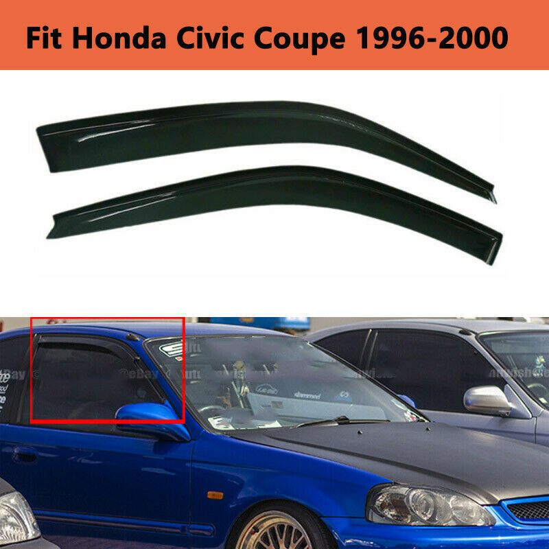 For 96-00 Honda Civic 2DR Coupe Mugen Style 3D Wavy Black Tinted Window Visor