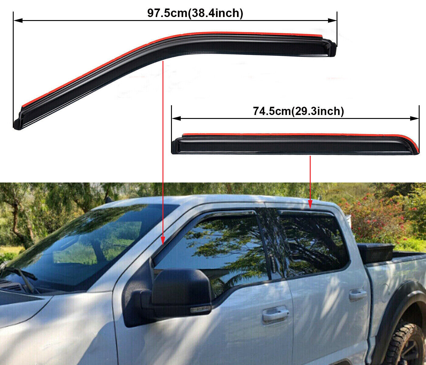 For 2015-2022 Ford F150 Crew Cab In-Channel Smoke Window Vent Visors Rain Guards