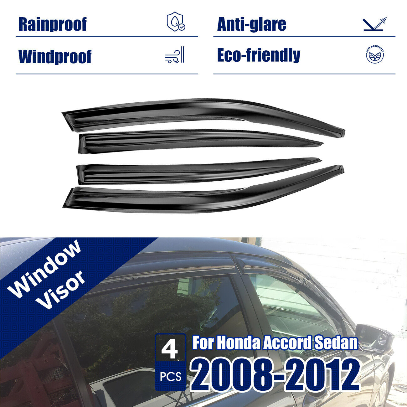 For Honda Accord 2008-2012 JDM Side Window Vent Visor Sun Rain Guard Deflector