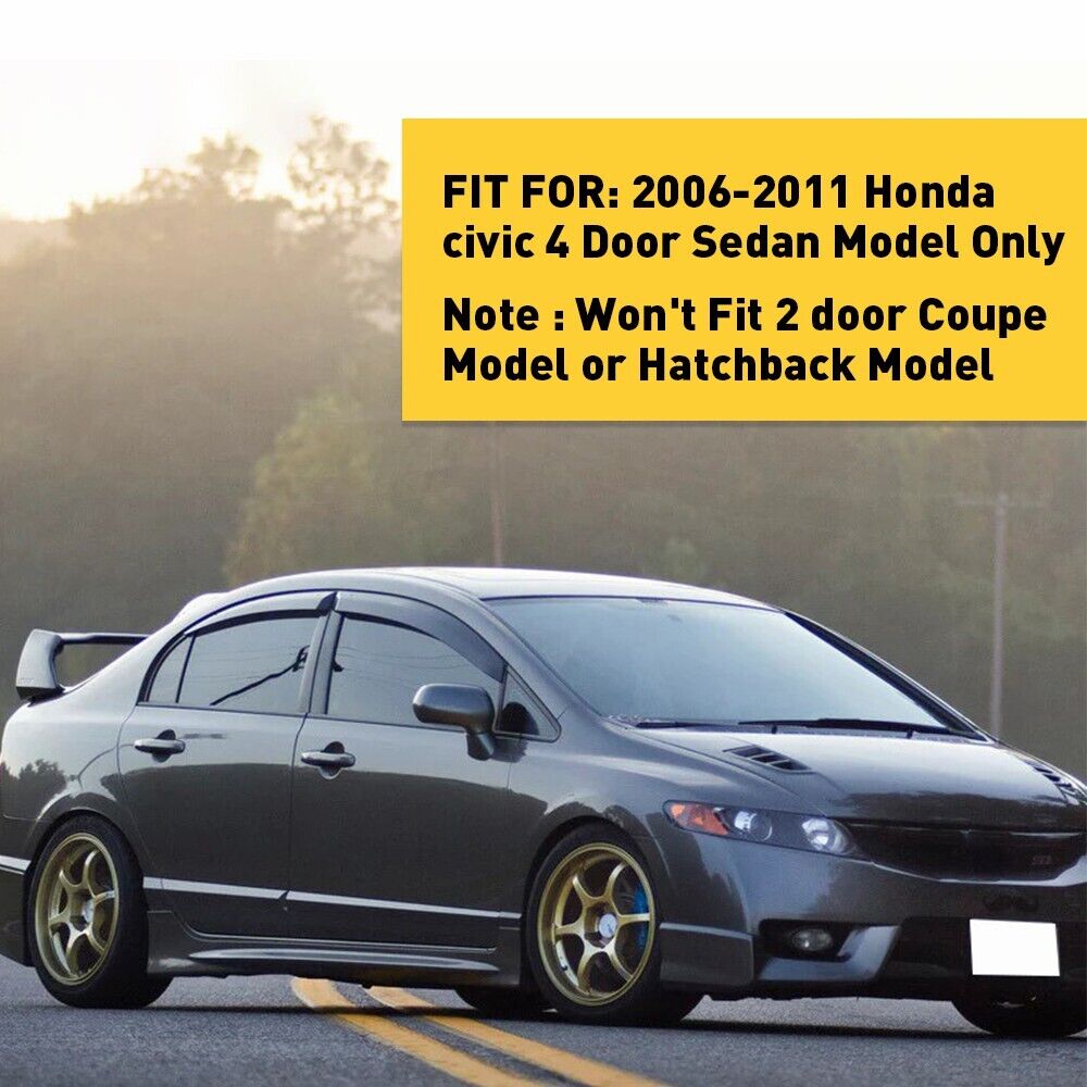 DrivegoPlus For 2006-2011 Honda Civic Mugen II Style Window Rain Guard Visors 4-Door Sedan