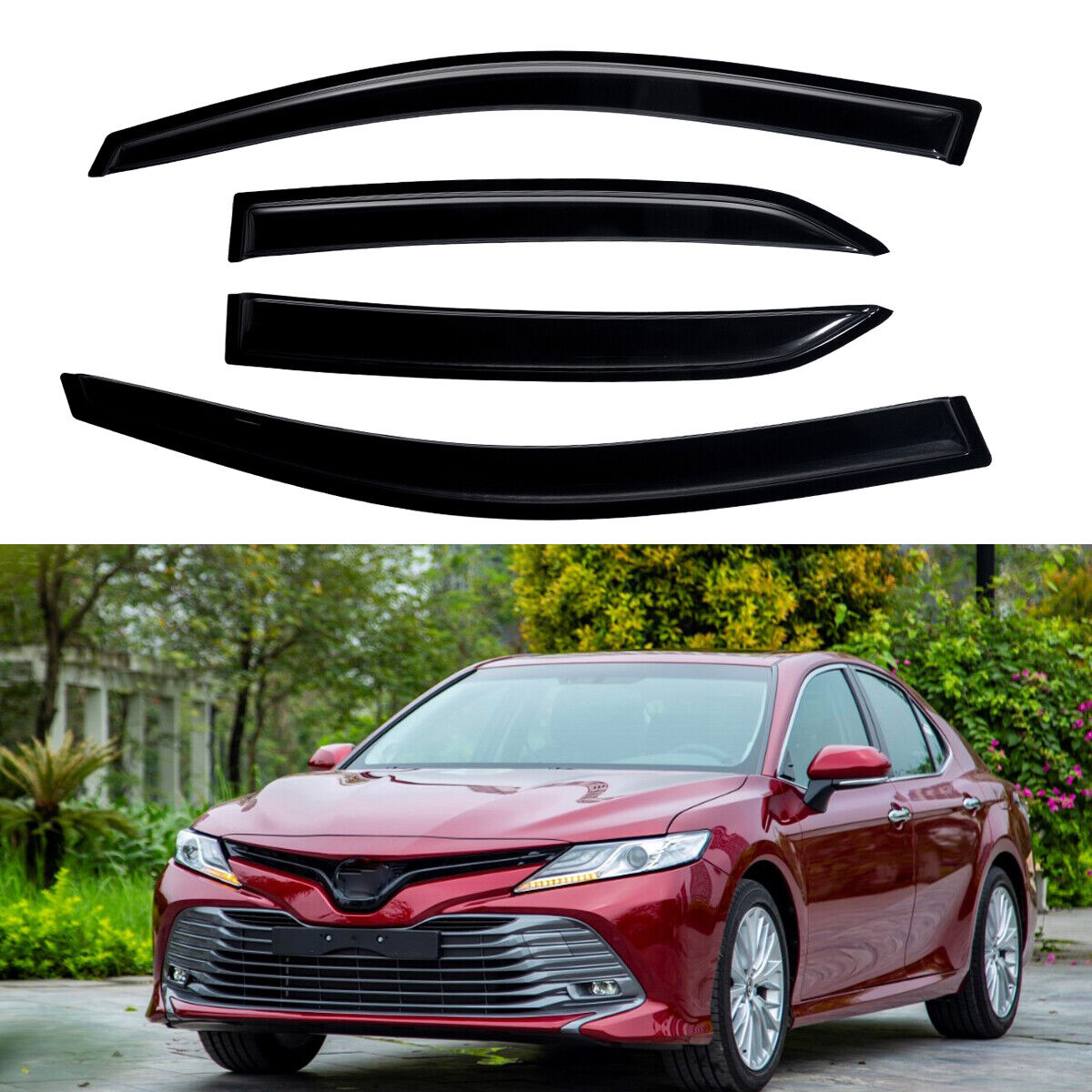 FOR 2018-2023 TOYOTA CAMRY CLIP-ON BLACK TRIM WINDOW VISOR RAIN GUARD DEFLECTOR