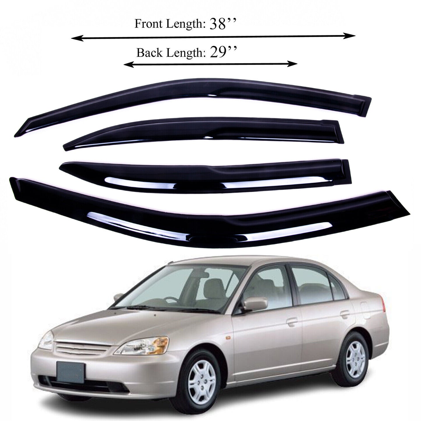 For 12-15 Honda Civic JDM Wavy Mugen Style 4 Pcs Tinted Window Visor Guard Vent